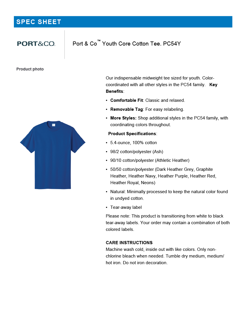 Youth Core Cotton Tee True Royal - Youth
