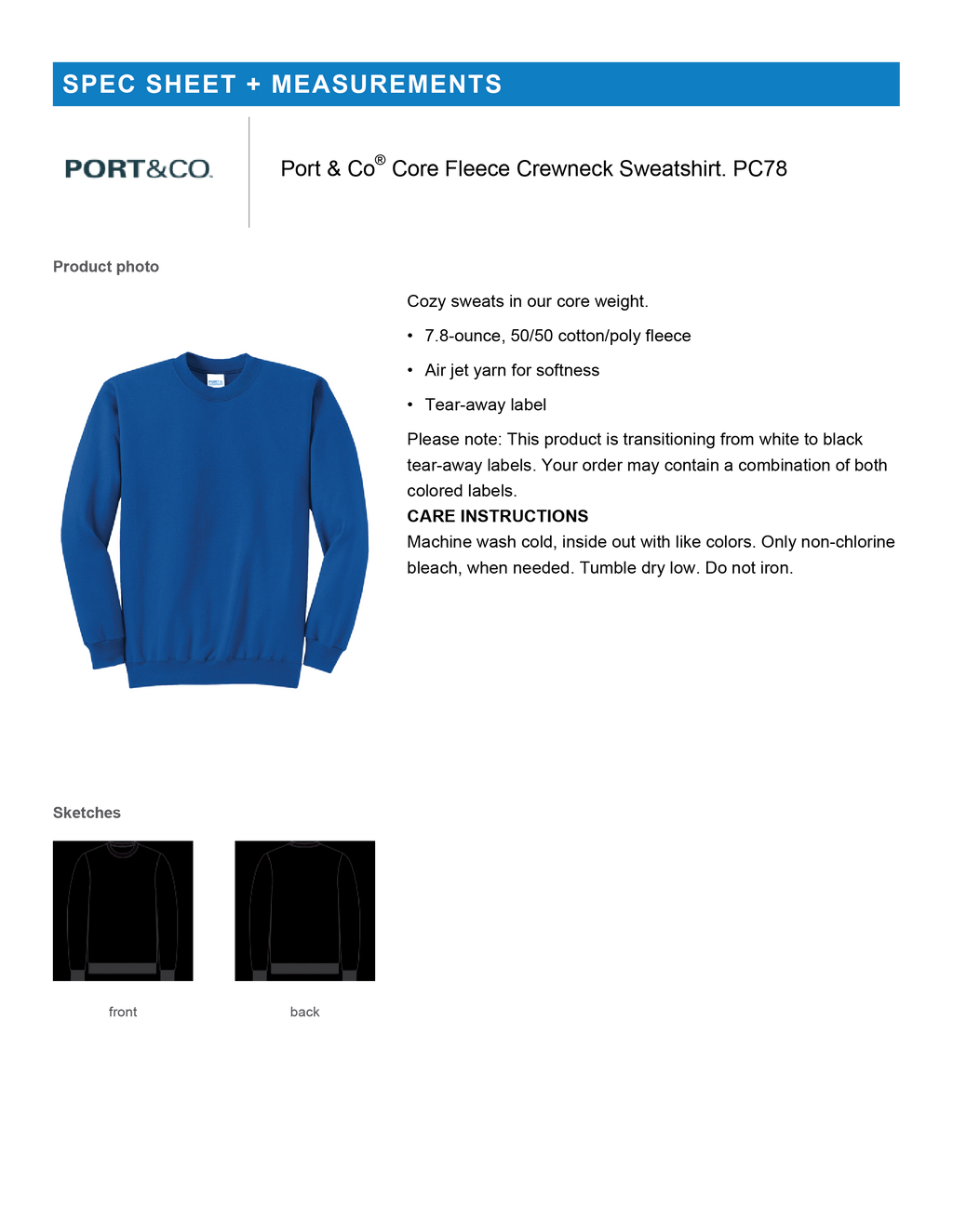 Port & Co® Core Fleece Crewneck Sweatshirt True Royal - Adult