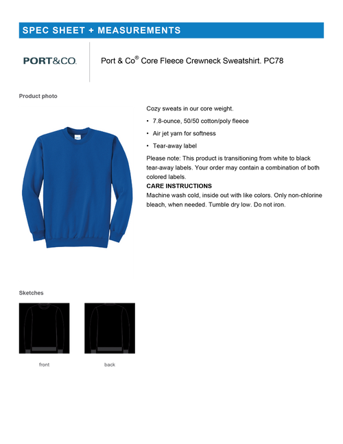 PC78  Port & Co® Core Fleece Crewneck Sweatshirt AH-Adult