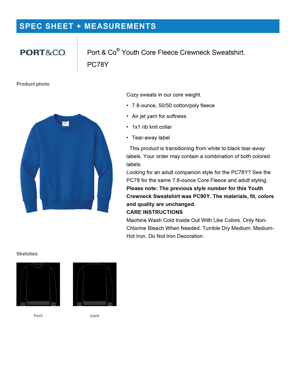 PC78Y Port & Co® Youth Core Fleece Crewneck Sweatshirt AH-Youth