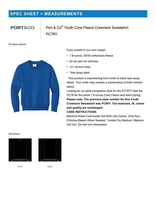 PC78Y Port & Co® Youth Core Fleece Crewneck Sweatshirt AH-Youth