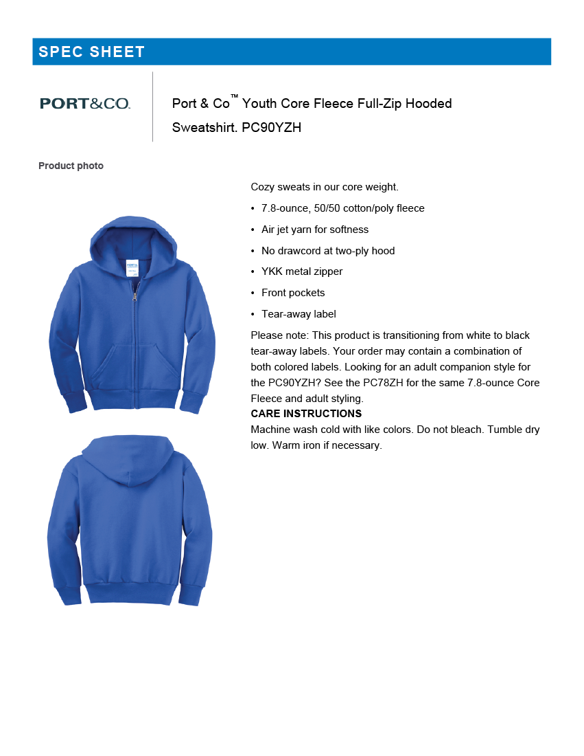 Youth Core Fleece Full-Zip Hooded Sweatshirt-Royal - Youth