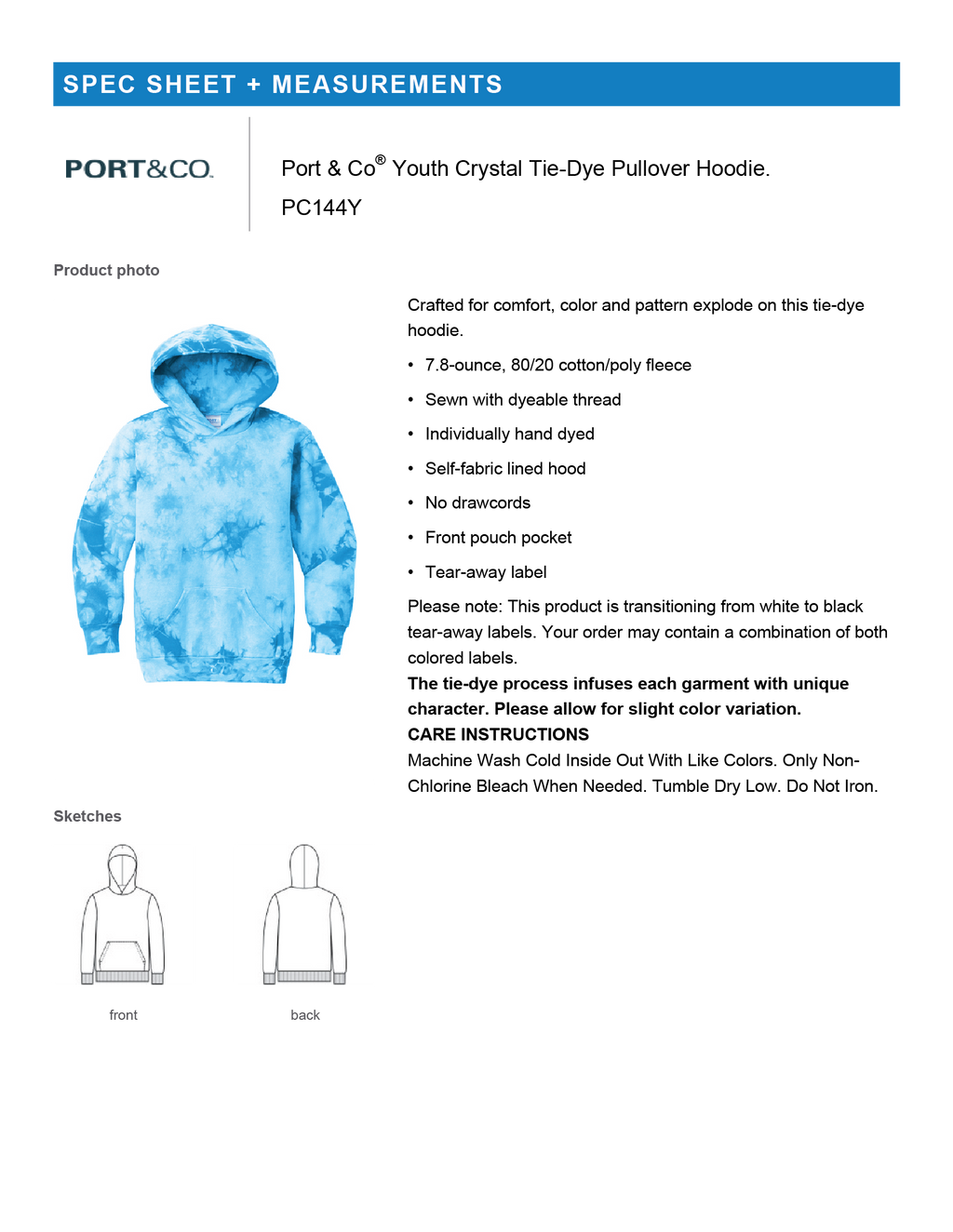 Port & Co® Youth Crystal Tie-Dye Pullover Hoodie