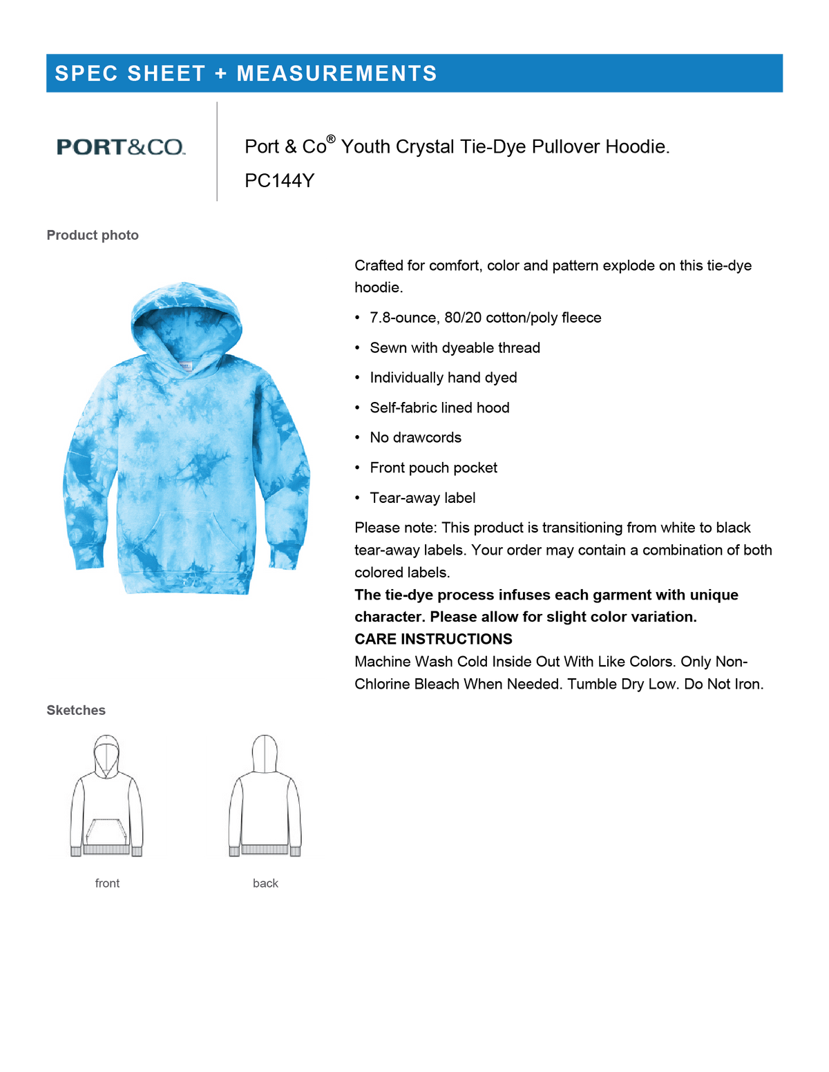 Port & Co® Youth Crystal Tie-Dye Pullover Hoodie